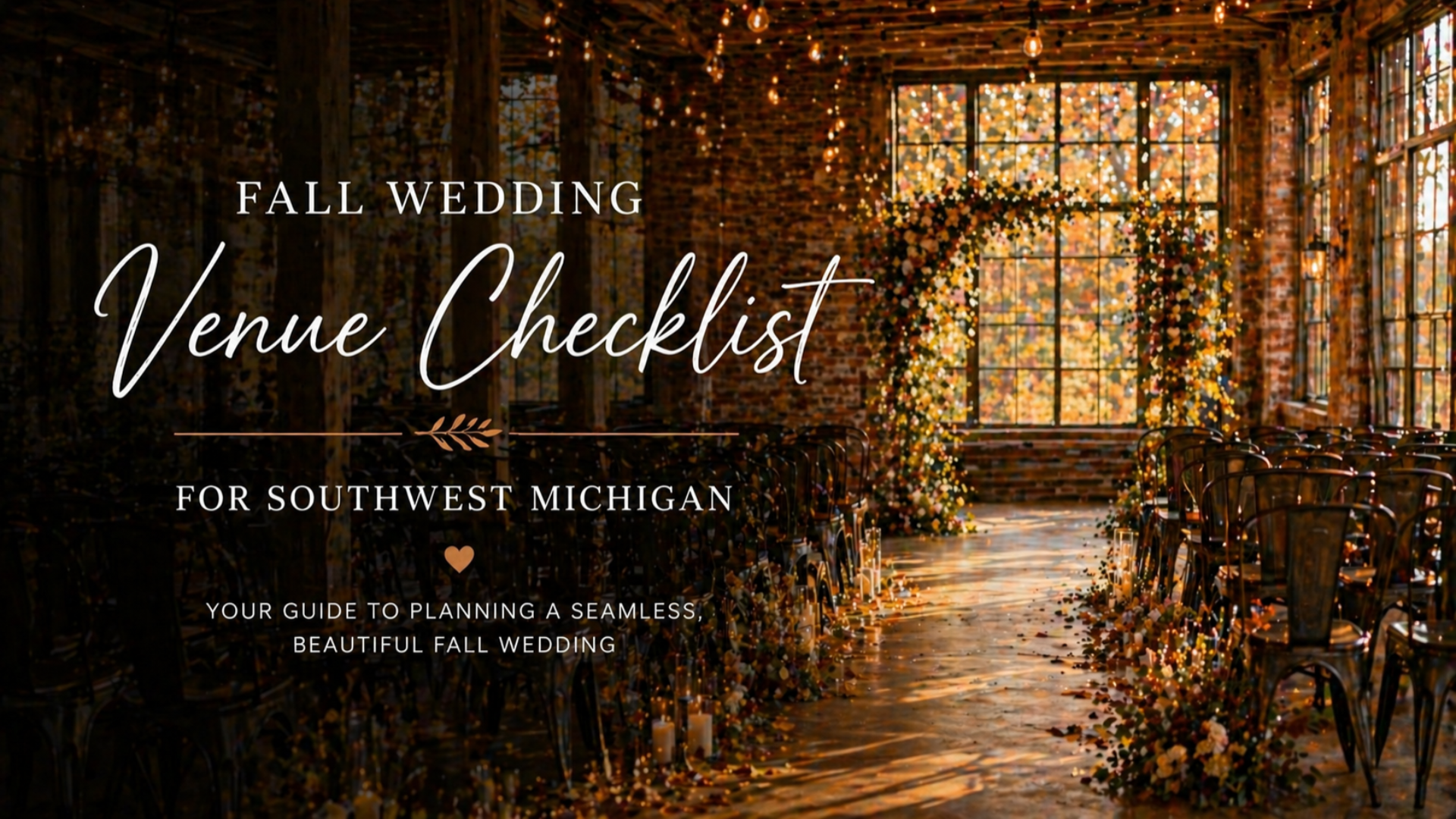 fall wedding venue checklist Southwest Michigan rustic ceremony with text